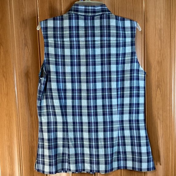 Talbots Irish Linen Plaid Buttoned Front Sleeveless Women’s Top - Picture 4 of 10